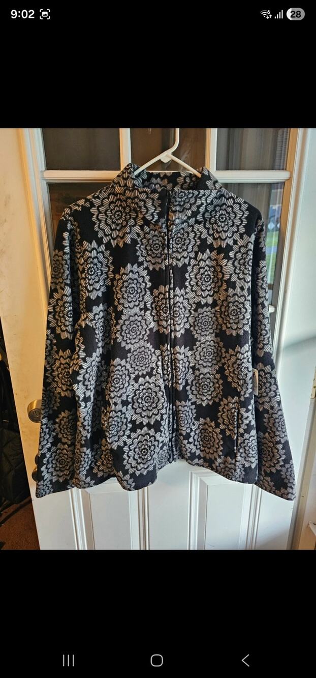 Vintage Y2K i5 Apparel Black Grey Floral Fleece Jacket Full Zip Mock Neck 3X